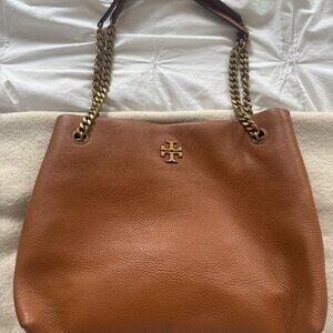 Tory Burch Kira Leather Tote | Light Umber Brown | Spacious Everyday Bag